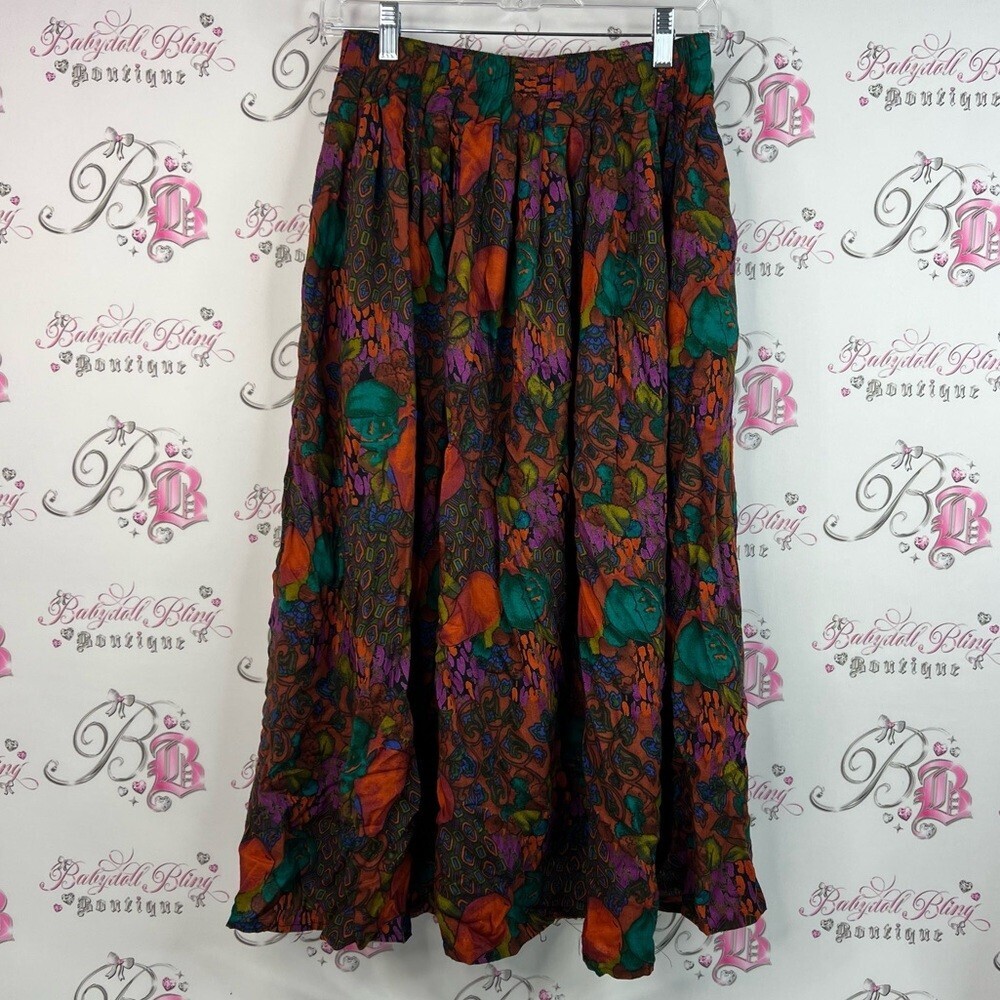 Lasile skirt long flowy vintage vibrant Colors Floral Multicolor Maxi Skirt